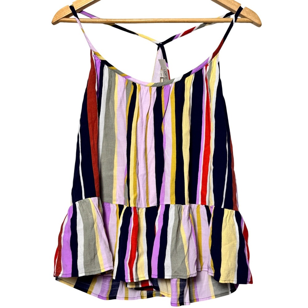 LOFT Womens Multi Color Striped Peplum Cami Tank Top Size M Cross Back Viscose